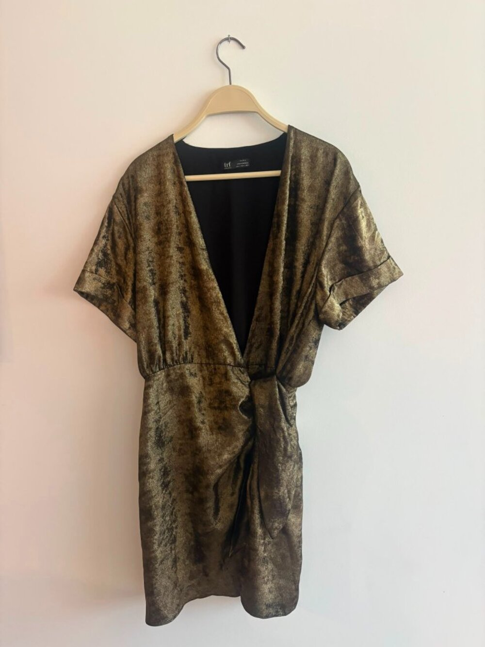 Zara TRF Metallic Gold Wrap Mini Dress | Size Large | Holiday Party